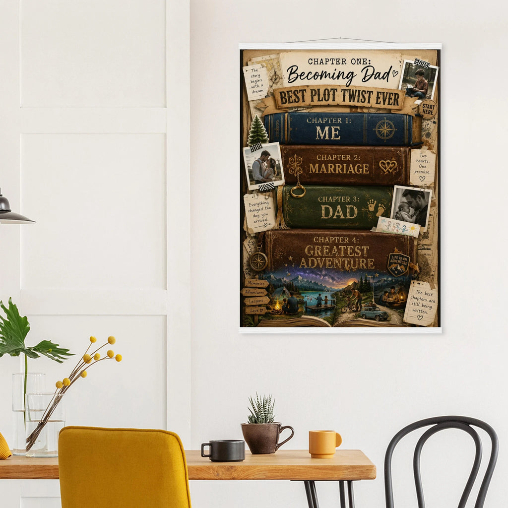 Vintage Book Spines Family Story Poster with Pine Wood Hanger - Designity