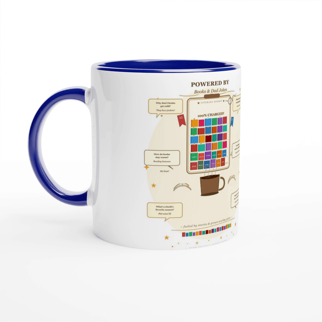 Powered by Books and Dad Jokes Ceramic Coffee Mug - 11oz Novelty Mug - Designity