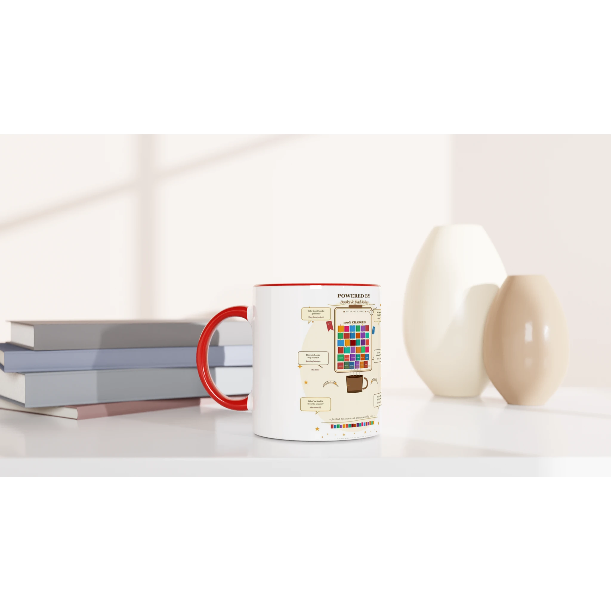Powered by Books and Dad Jokes Ceramic Coffee Mug - 11oz Novelty Mug - Designity