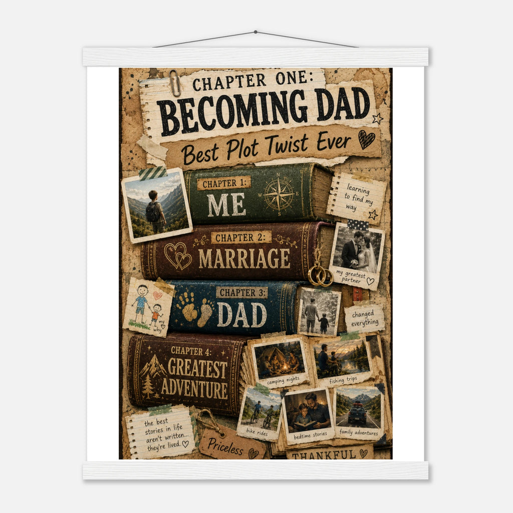 Vintage Book Spines Family Story Poster with Pine Wood Hanger - Designity