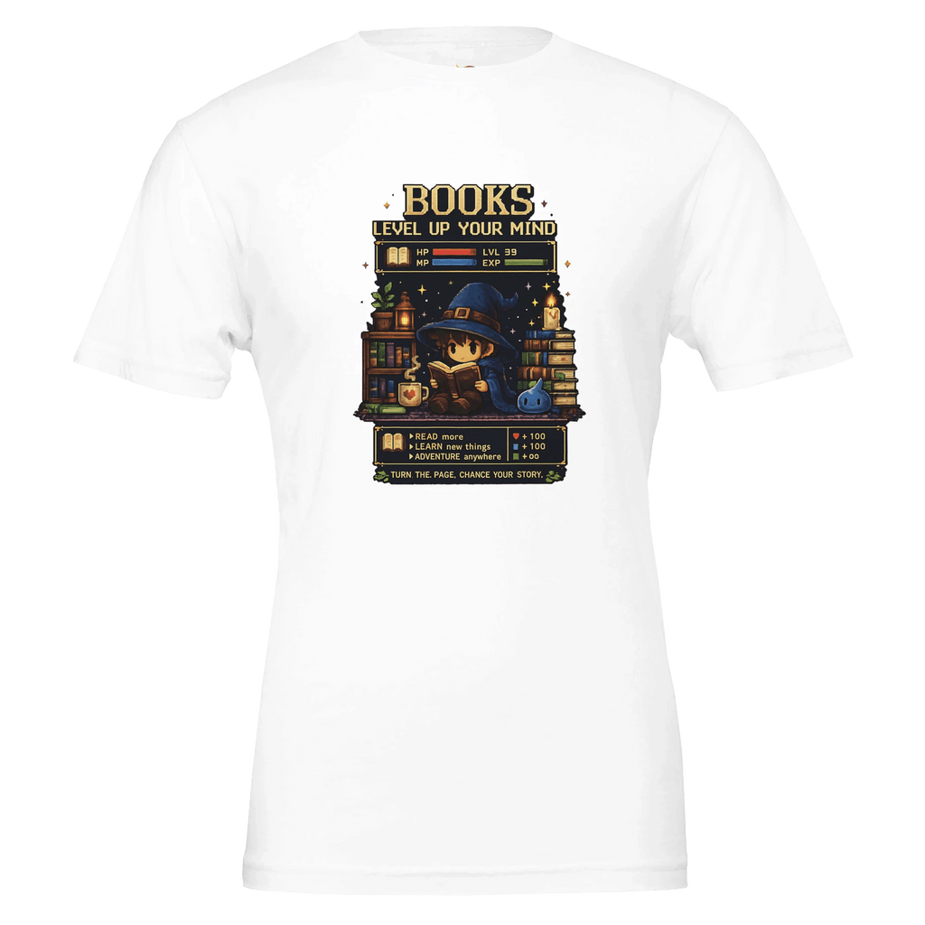 Books Level Up Your Mind T-Shirt | Pixel RPG Book Lover Tee | Gamer Reader Graphic Shirt - Designity